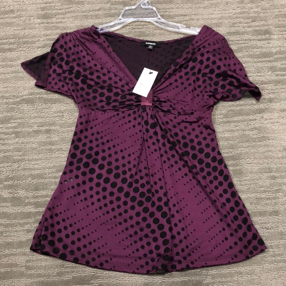 NWT cute Express purple w/ black polka dots top - Picture 1 of 3